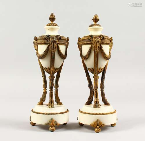 A PAIR OF ORMOLU AND MARBLE 