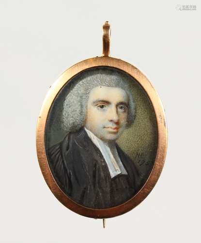 NATHANIEL HONE (1718-1784) IRISH Portrait head and shoulders of a clergyman. Monogrammed NH