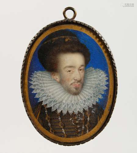 ATTRIBUTED TO NICHOLAS HILLIARD (1547-1619) ENGLISH Portrait head and shoulders of a man, beard,