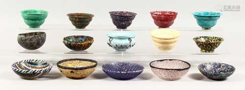 A COLLECTION OF SIXTEEN ROMAN TYPE DECORATIVE GLASS BOWLS. (one destroyed)