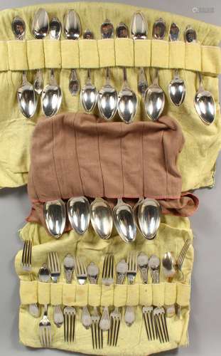 A TIFFANY & CO STERLING SILVER CANTEEN, comprising six tablespoons, six dessert spoons, six