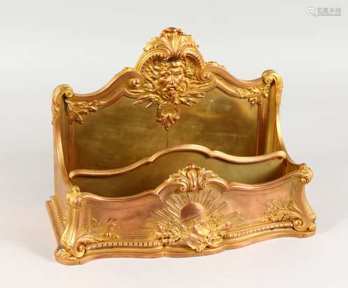 A SUPERB FRENCH ORMOLU DESK TIDY by RAMBAUD SUSSE, two-division with mask, scrolls and acanthus.