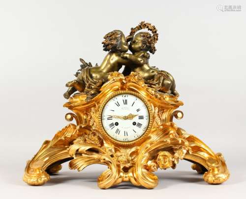 A VERY GOOD LOUIS XVI ORMOLU AND BRONZE CLOCK by DEVIERRE A. PARIS, with circular dial, eight-day