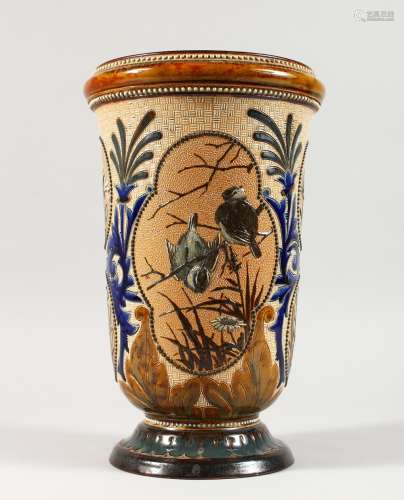 A SUPERB LARGE DOULTON LAMBETH STONEWARE VASE by FLORENCE E. BARLOW decorated with panels of