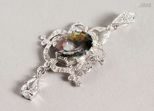 A SILVER AND CZ PENDANT.