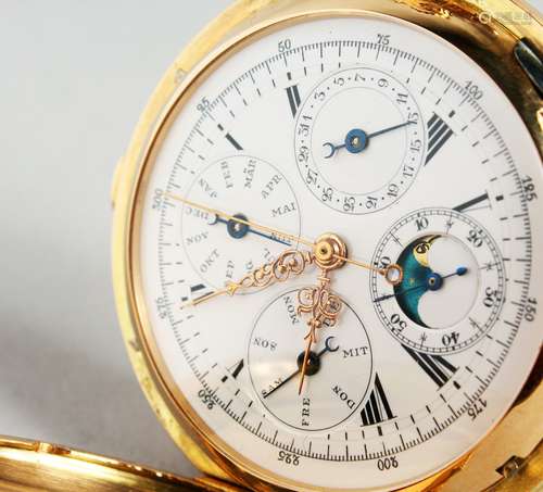 A SUPERB 18CT GOLD MULTI DIAL REPEATER POCKET WATCH, No. 1995.