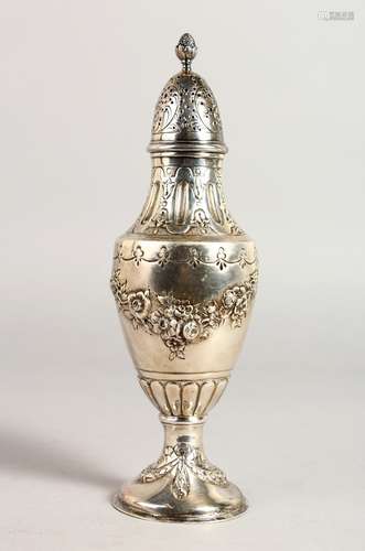 A SHEFFIELD SILVER SUGAR SIFTER, repousse and garlands.