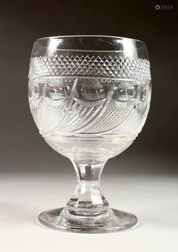 A GOOD LARGE CUT GLASS GOBLET. 8.5ins high.