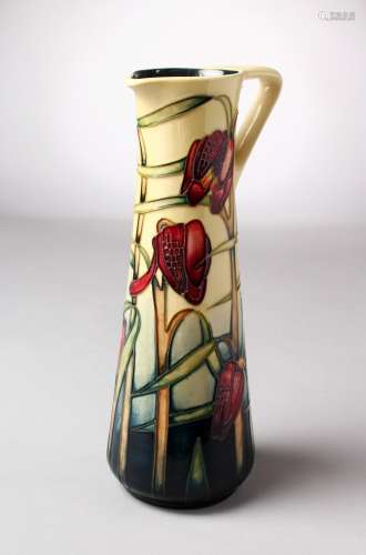 A MOORCROFT POTTERY TALL JUG. Signed Sian Leeper, for MDS, 2000. 9.5ins high.