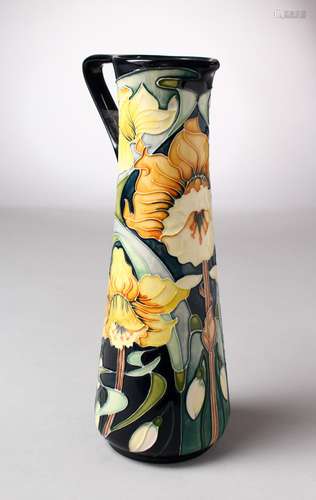 A MOORCROFT POTTERY TALL JUG. Signed R. Bishop, 2003, No. 139/250. 9.5ins high.