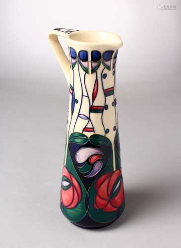 A MOORCROFT POTTERY TALL JUG. Signed Emma Bossons, 21.9.03, 90 95. 9.5ins high.