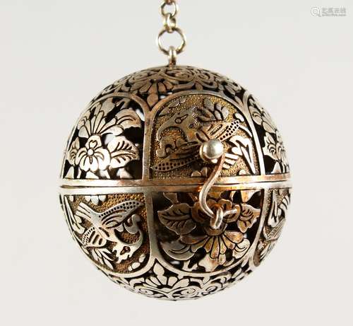 A SILVER BALL CENSER.