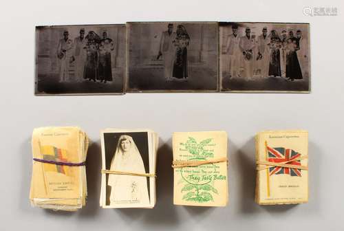 A COLLECTION OF SILK AND OTHER CIGARETTE CARDS along with three photo negatives on glass of a