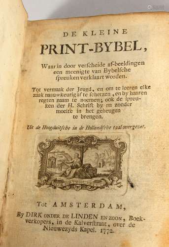 DE KLEINE PRINT-BYBEL, 1772, a pictorial prayer book. 6.5ins high.