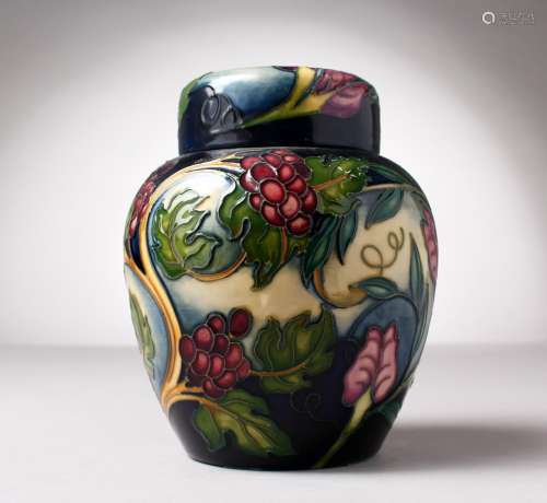 A MOORCROFT POTTERY GINGER JAR AND COVER. Made for The Tempest, B&W Thornton, Stratford-upon-Avon.