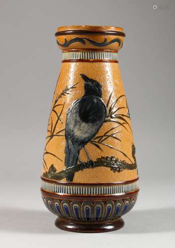 A DOULTON LAMBETH STONEWARE JUG by FLORENCE E. BARLOW, Date 1883, Pattern No. 768, painted with