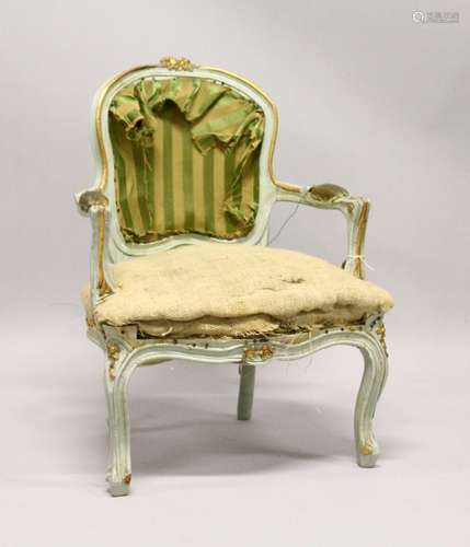 A 20TH CENTURY FRENCH PAINTED BEECH CHILD'S ARMCHAIR.