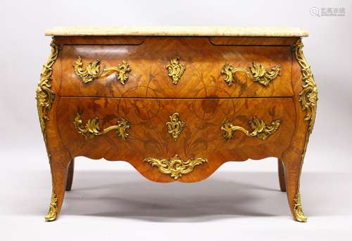 A SUPERB LATE 19TH CENTURY LOUIS XVI DESIGN BOMBE SHAPED MARQUETRY KINGWOOD COMMODE by LIMOAT,