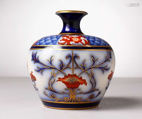 A GOOD MOORCROFT POTTERY BULBOUS VASE. Circa. 1898. Printed MacIntyre, Burslem mark. 5ins high x