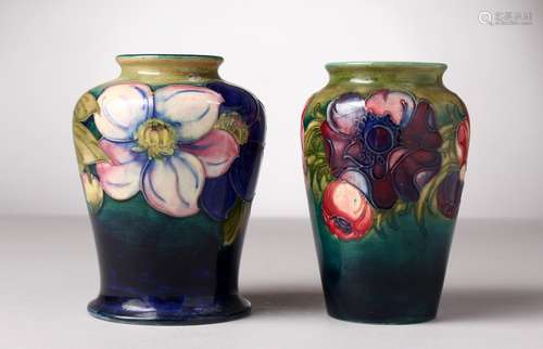 TWO VARIOUS MOORCROFT POTTERY VASES. Both with W. Moorcroft signature POTTER TO THE QUEEN. 5.5ins