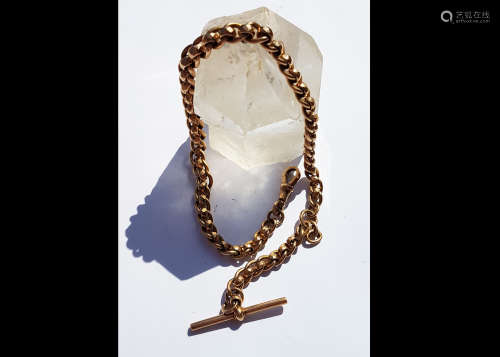 A 9ct gold faceted curb linked graduated watch chain, with T bar and snap clasp, 35cm, 40g