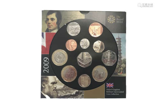 A Royal Mint United Kingdom Brilliant Uncirculated 2009 eleven coin set, in packet, with Kew Gardens