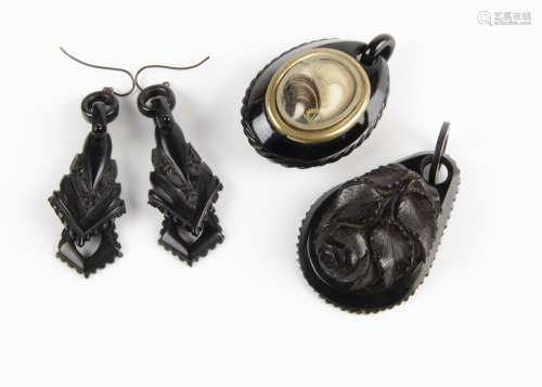A pair of Victorian jet earrings, of tapered articulated design, with loop backs, 6.5cm drop