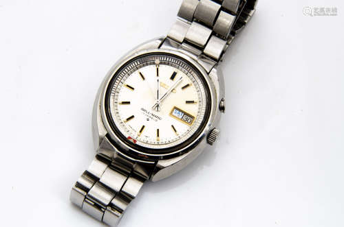 A c1970s Seiko Bell-Matic automatic stainless steel gentleman~s wristwatch, 37mm case, batons to