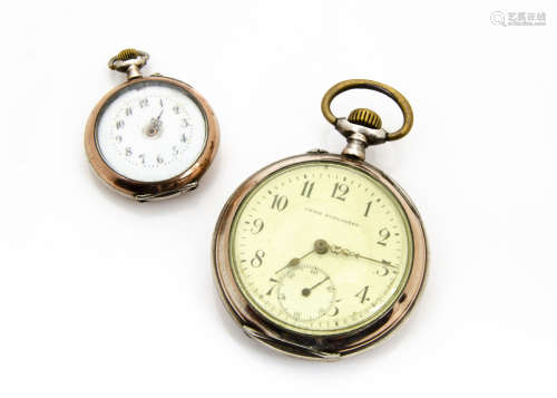 Two late 19th Century silver and gold inlaid pocket watches, one a gents marked Union Horologere,