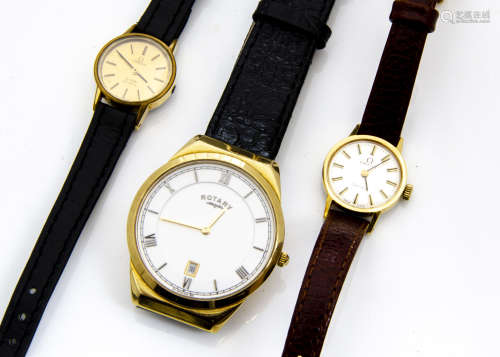 Two c1980s boxed Omega ladies wristwatches, both gold coloured and quartz, one lacks winder,