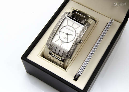 A modern boxed Diamond & Co quartz stainless steel large sized lady~s wristwatches, 35mm case set