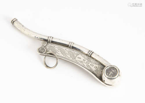 A Victorian silver boson~s whistle by Hilliard & Thomason, 9.5cm