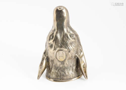 A good Edwardian silver stirrup cup from Charles Stuart & Harris, naturalistically modelled as the