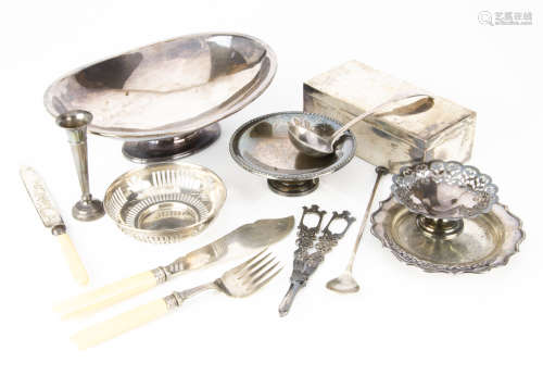 A small group of silver and silver plate, including a cigarette box, a 1970s silver cocktail stirrer