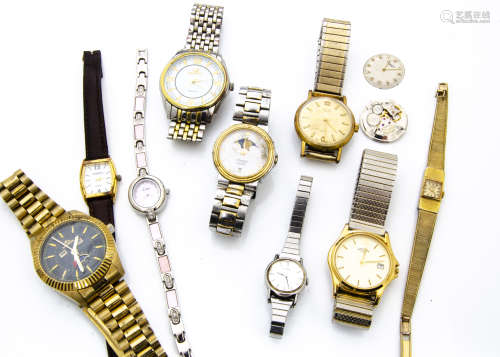 Nine wristwatches, together with a Winegarten watch dial and movement