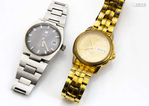 Two c1970s Tissot gentleman~s wristwatches, one stainless steel PR 516 automatic, the other a gilt