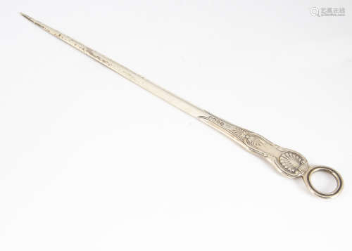A Victorian silver meat skewer by Mary Chawner, kings pattern, London 1839, 4.6 ozt, 34cm