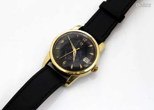 A c1960s Omega Seamaster Calendar automatic gilt gentleman~s wristwatch, 34mm case, black dial, part