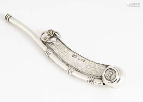 A Victorian silver boson~s whistle by JC, 12cm