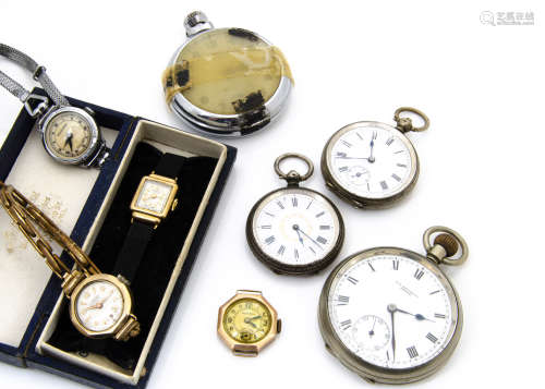 Two continental silver ladies open faced pocket watches, together with a 9ct gold cased Benson