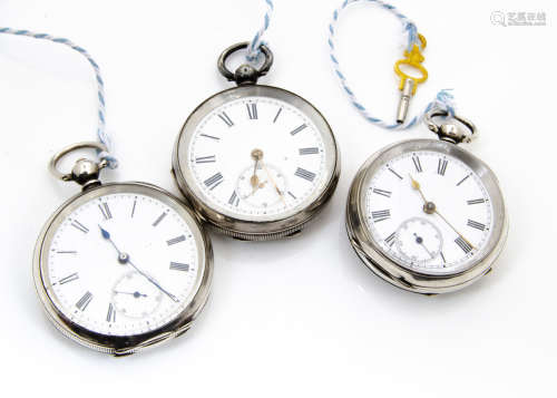 Three Victorian silver open faced pocket watches