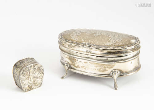 A late Victorian silver ring box from Berthold Muller, together with a George V small oval silver