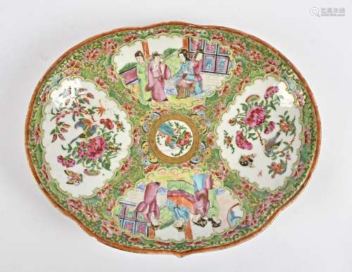 A 19th Century Famille Rose Canton Chinese kidney-shaped dish, shaped with four open cartouches,