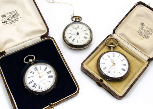 Three Victorian and later silver open faced pocket watches, one a chronometer, another marked
