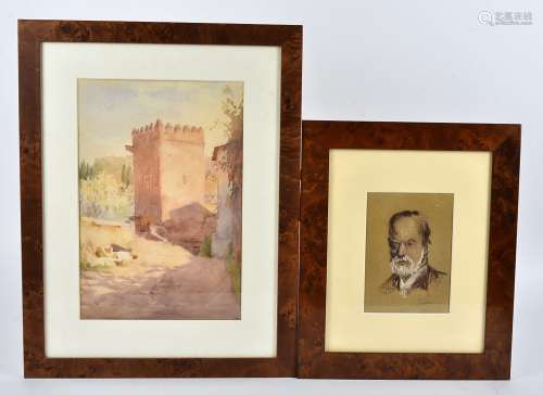 Three 20th Century watercolours attributed to Middleton James RA, depicting historic architecture in