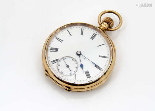 A George V 9ct gold open faced pocket watch, hallmarked to rear and dust covers, 82g, appears to