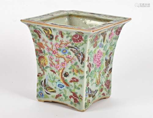 A 19th Century Chinese Famille Rose square planter, polychrome decoration of butterflies, insects