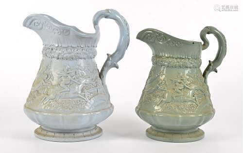 Two Victorian Ridgway ‘Tam O’Shanter’ relief moulded jugs’ both with tavern, hunting and celestial