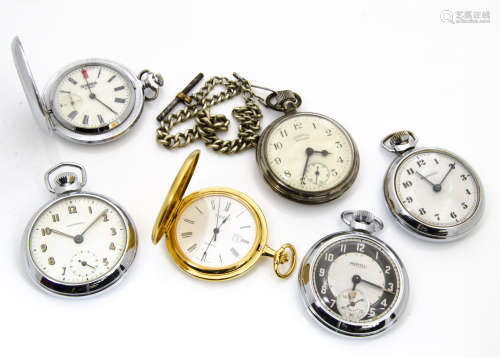 A boxed modern Tissot gilt full hunter pocket watch, together with four Ingersoll pocket watches and