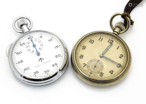 A WWII period military style open faced pocket watch, the rear cover engraved with GE/50 4080/42,